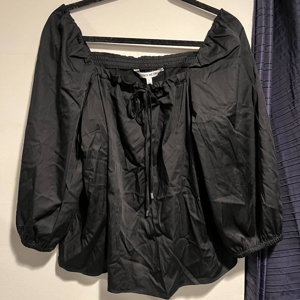Elizabeth and James Black Blouse with Puff Sleeves